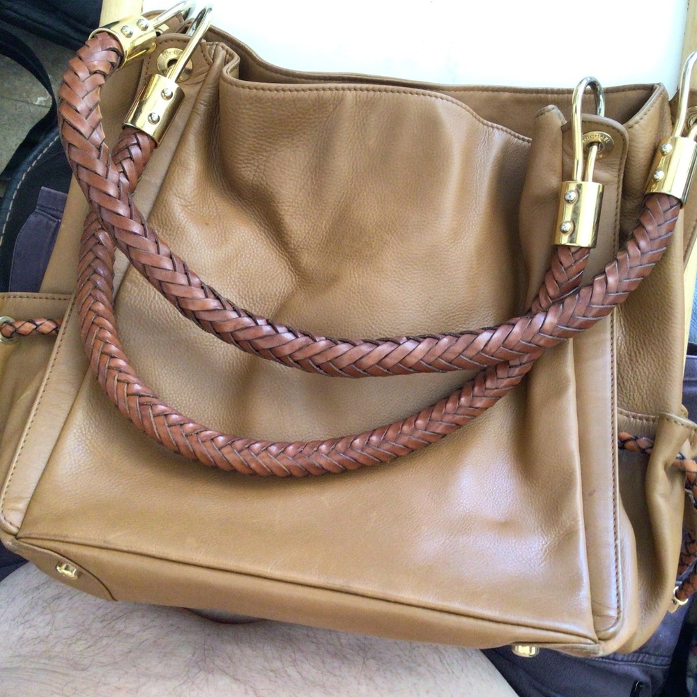 Michael KORS tanned, soft leather, braided handle tote bag